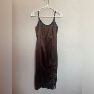 Brown Bodycon Midi Dress with a slit